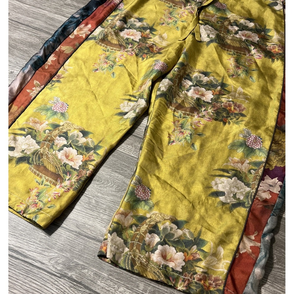Johnny Was 100% Silk Floral Motif Boho Cropped WideLeg Golden Pant SZ M (40x20) - Picture 8 of 15